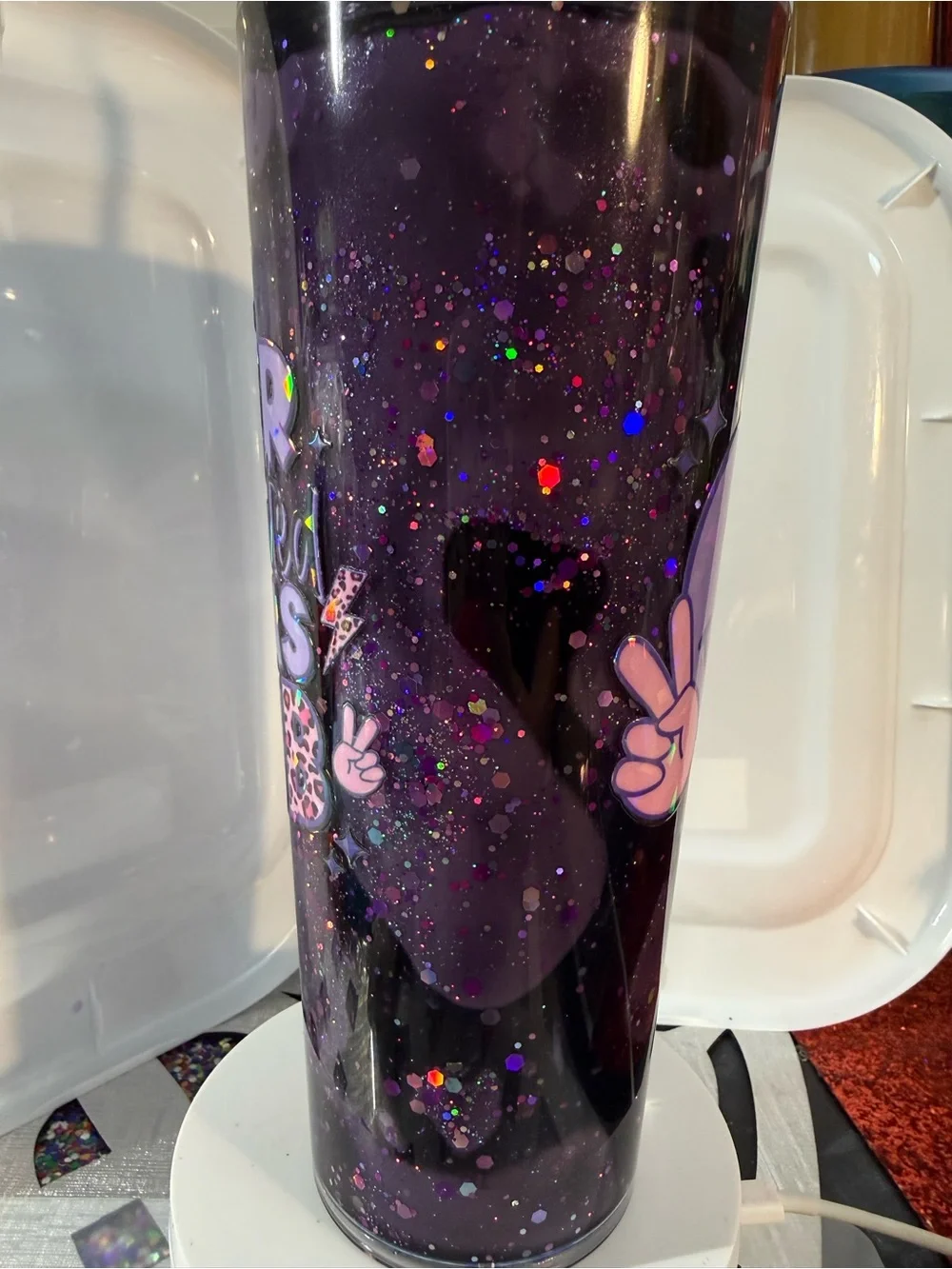 Over Stimulated Moms Club Purple Glitter Tumbler